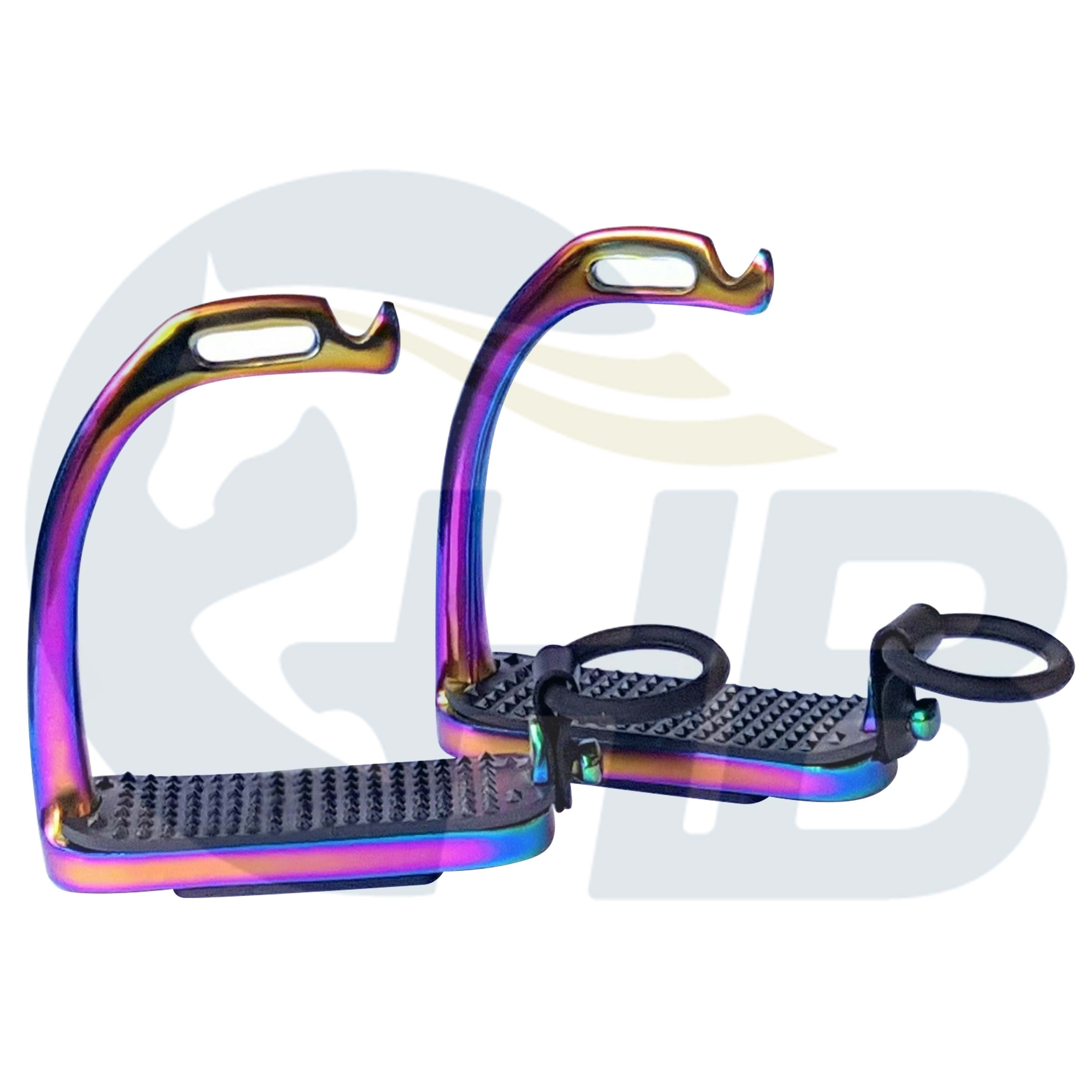 5 Inch Horse Stirrups Safety Irons PEACOCK SAFETY Fillis Horse Riding Stirrups - Stainless Steel With Black Treads (5.0 Inch Width) Stirrup Leathers