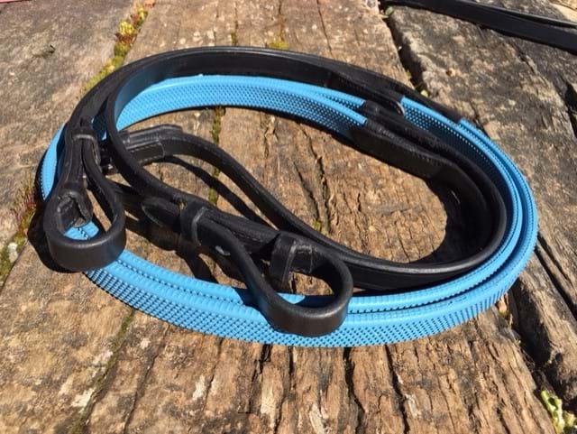 Rubber Grip Reins Purple Pimple Grip Reins Blue Reins Pony Cob Full **seconds*